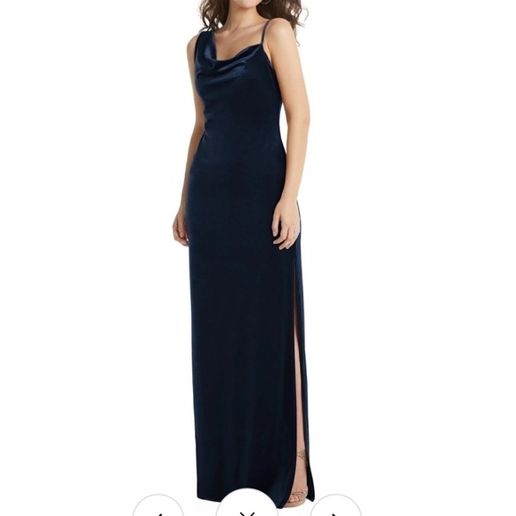 NWT Social Bridesmaids Blue Velvet Maxi Dress Slip Dress One Shoulder Occasion L - Picture 1 of 10